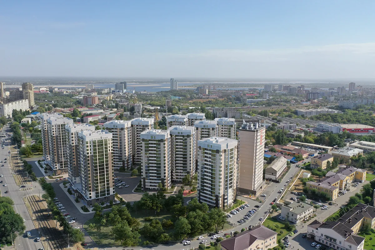 Architektonische 3D-Visualisierung eines geplanten Wohnquartiers